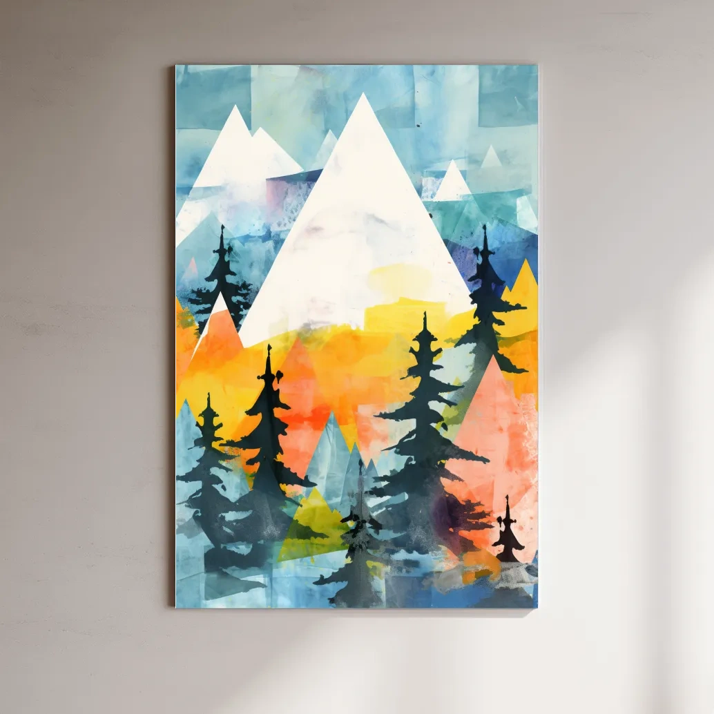 Rustic Watercolor Mountains And Pine Forest - Vibrant Alpine Landscape Wall Art