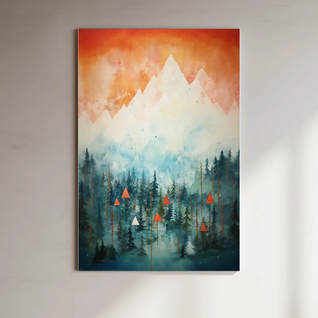 Abstract painting of a forest in the mountains