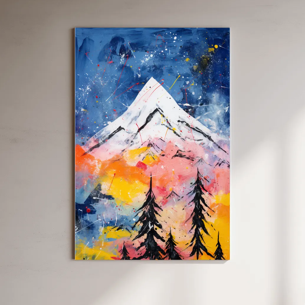Textured simple abstract colorful mountain painting