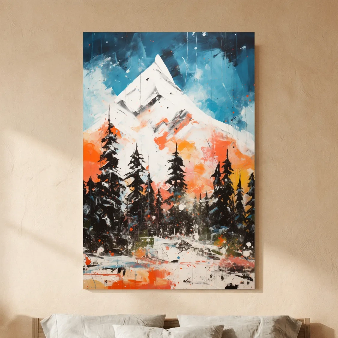 Textured rustic mountain painting