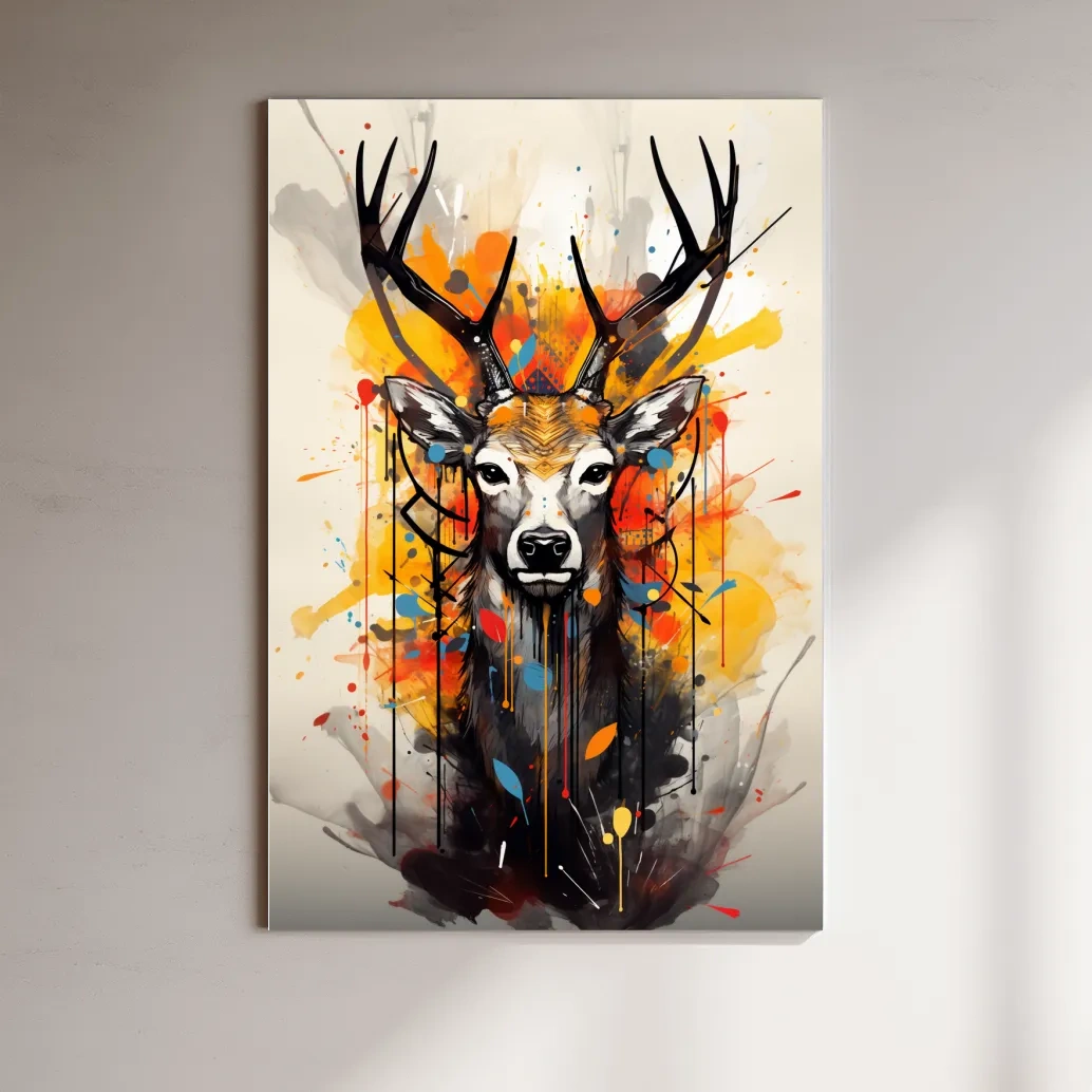 Abstract splattered painting of a deers head