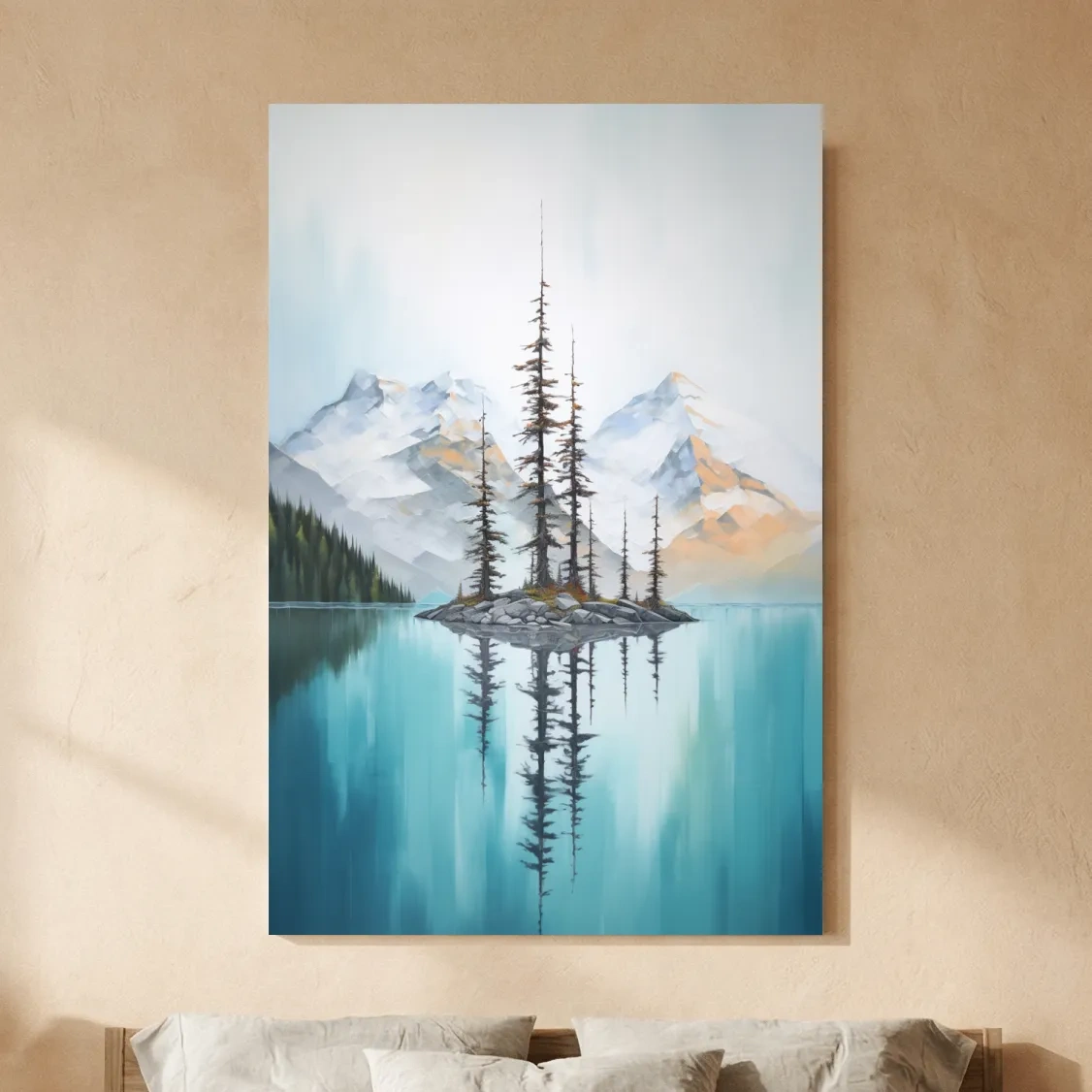 Turquoise Alpine Lake Island Pines - Serene Mountain Landscape Wall Art