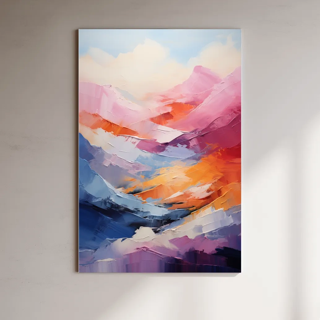 Vibrant Abstract Mountain Landscape Painting - Colorful Impasto Texture Wall Art