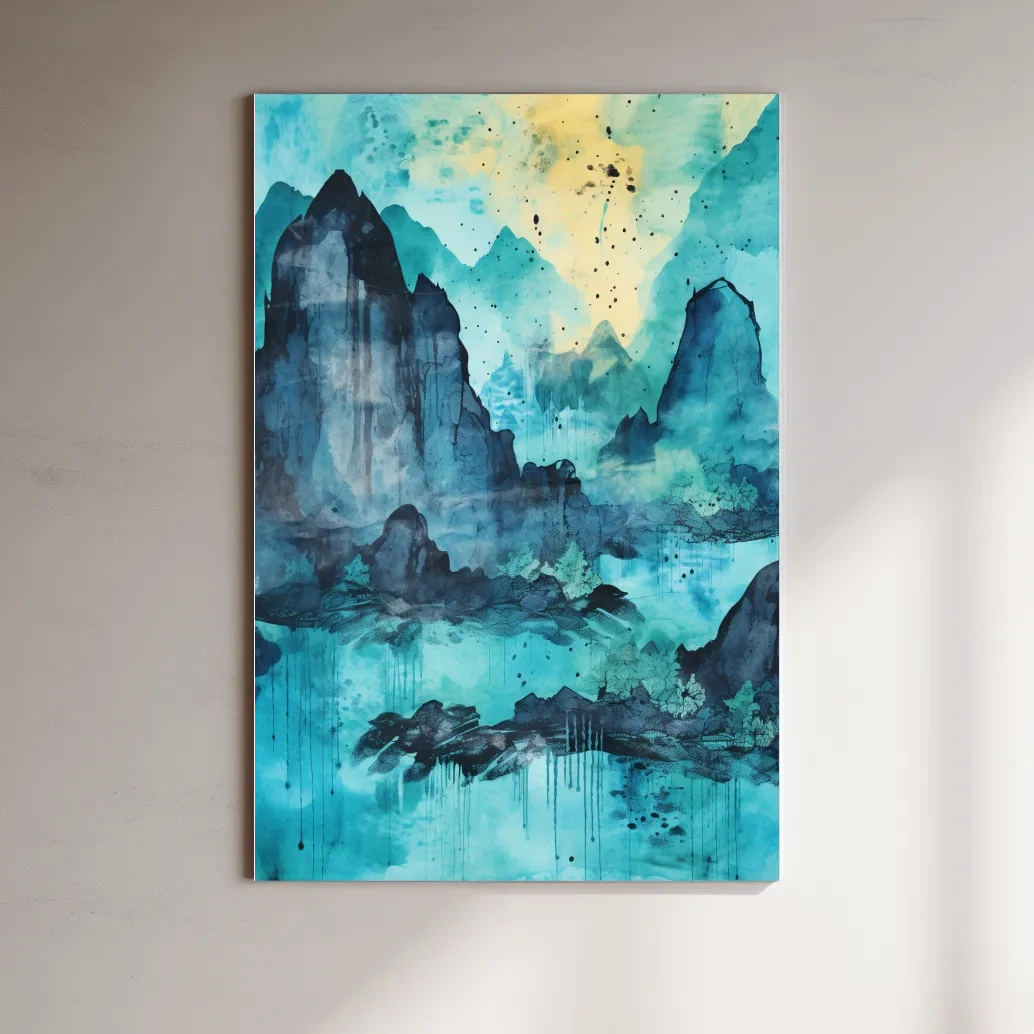 Abstract Mountain Lake Watercolor - Landscape Wall Art