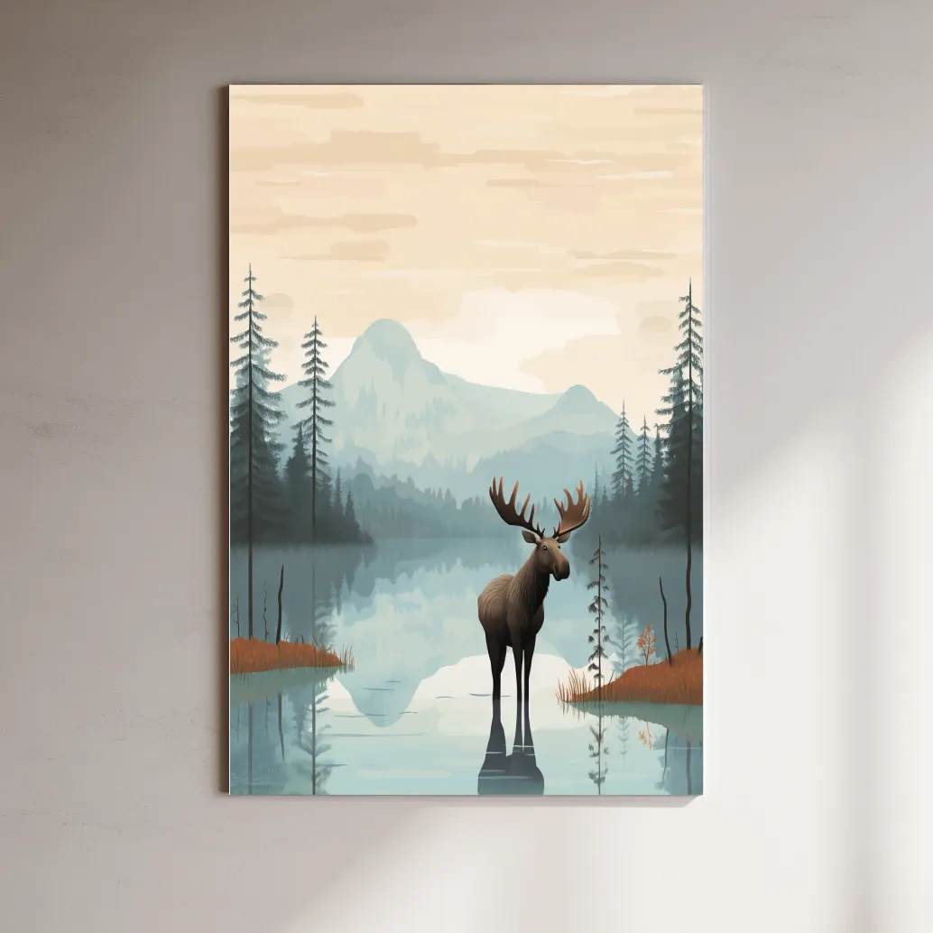 Childrens illustration of a moose in the mountains