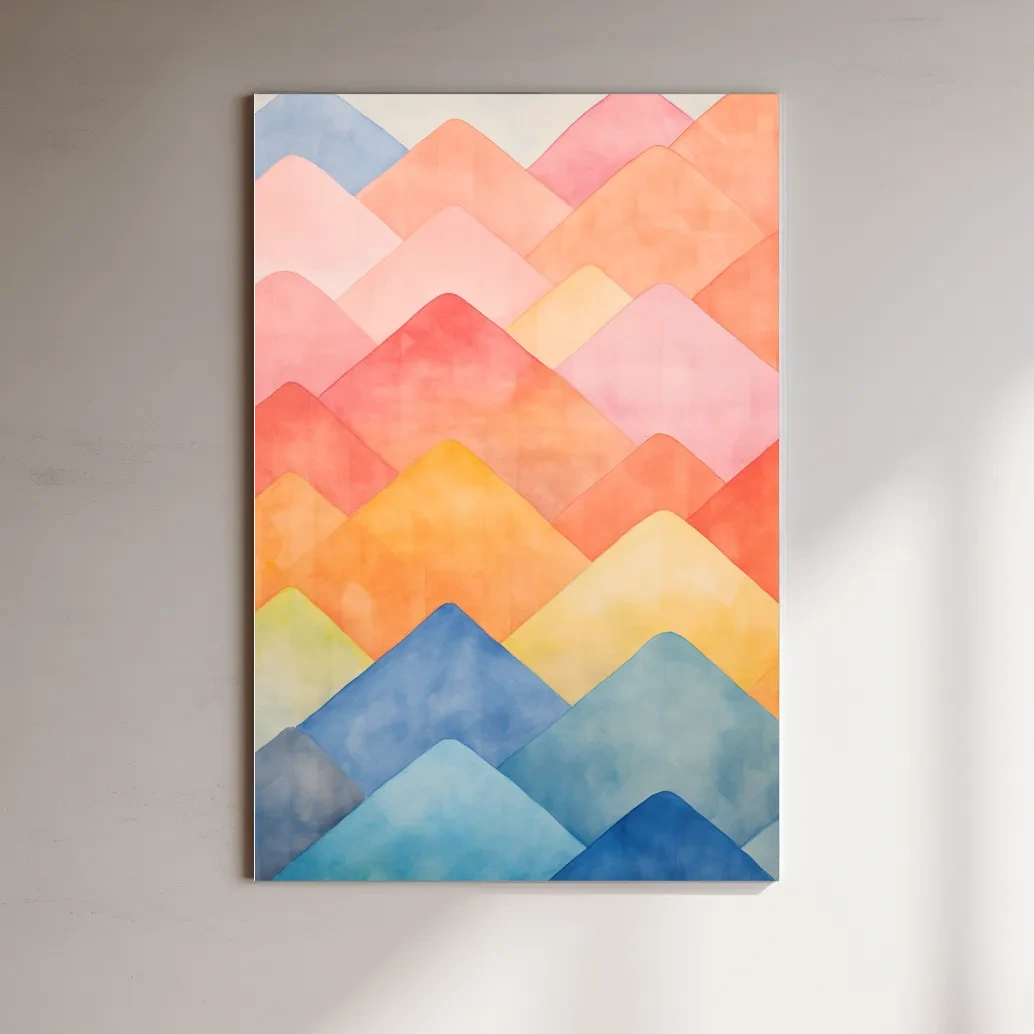 Bright colourful pastel shapes, abstract mountain patterns