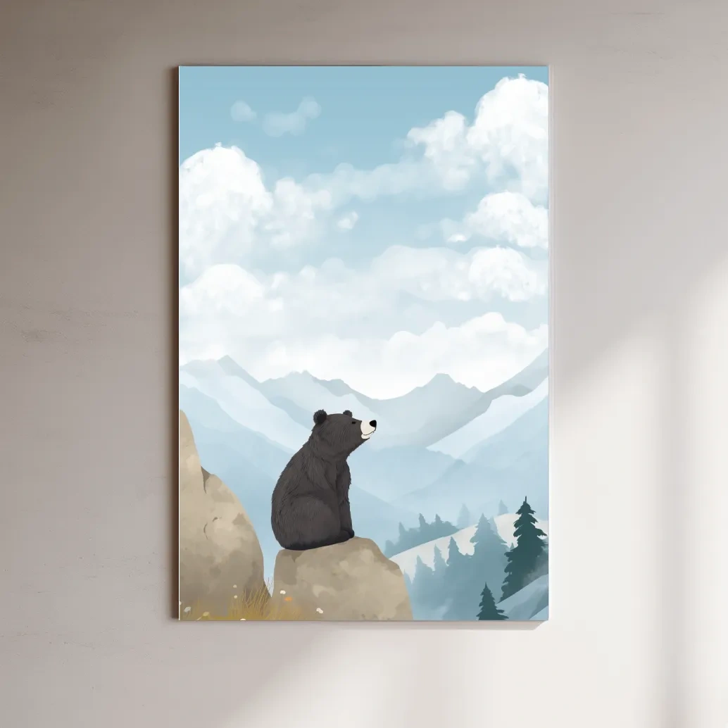 Illustration of a happy bear sitting on a rock