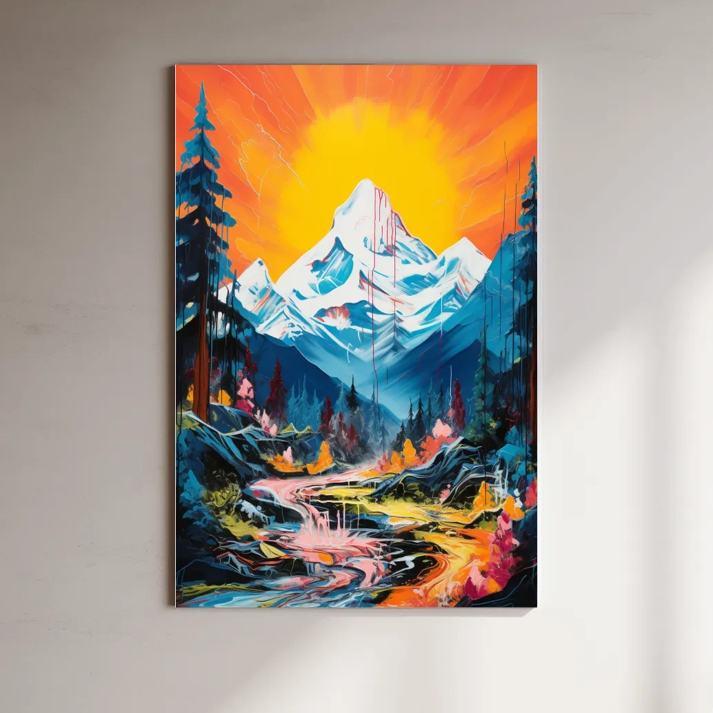 Vibrant painting of sunset over a glacier