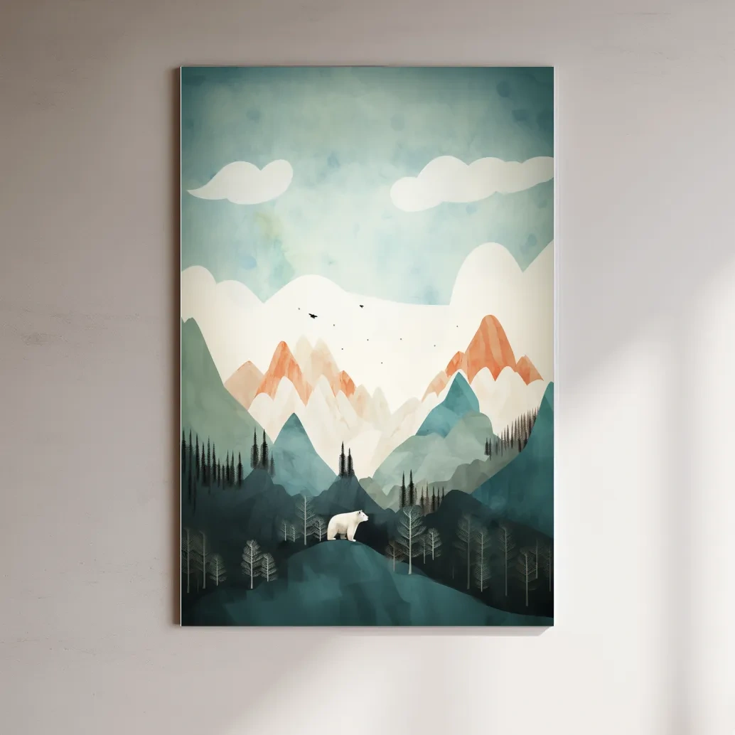 Bear standing in the forest, textured minimal illustration