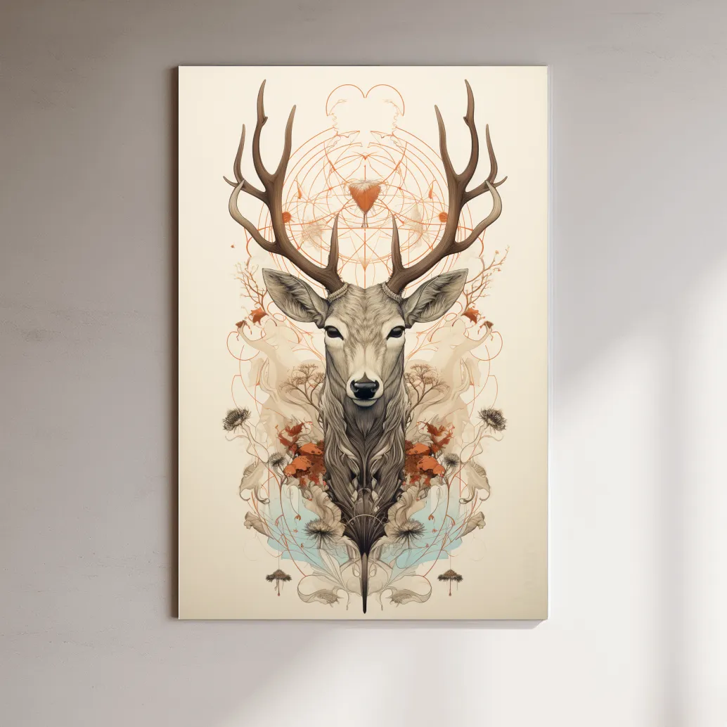 Ornate floral illustration of an elegant deers head