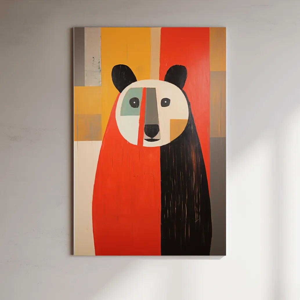 Bold Geometric Bear Portrait Painting - Quirky Abstract Animal Wall Art