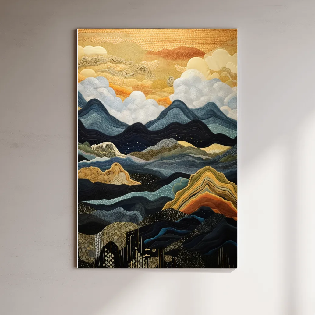 Elegant tapestry art, rolling mountain patterns