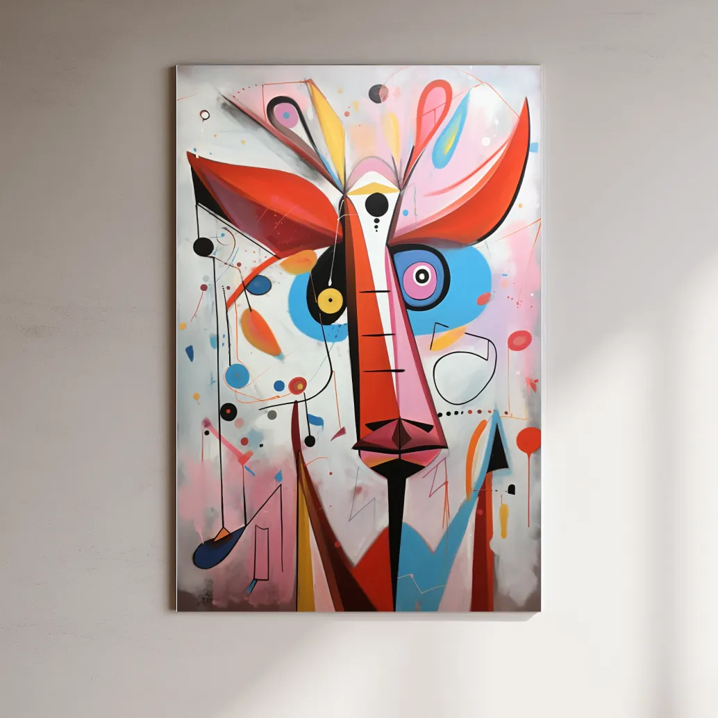 Quirky abstract painting of a deers head