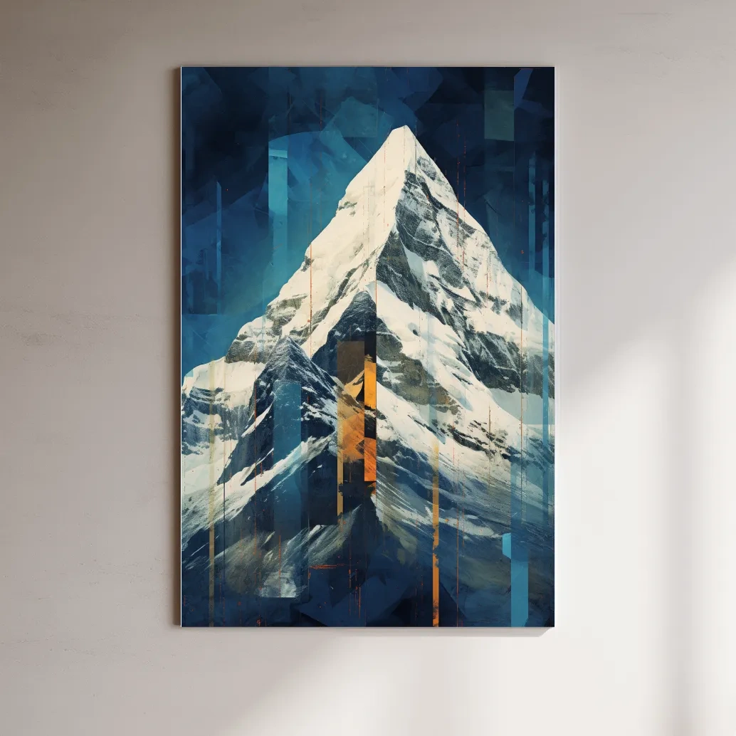 Glitch art style mountain art painting of a snowy glacier