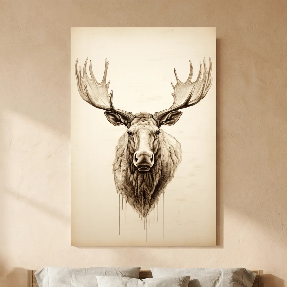 Rustic Moose Head Sketch Illustration - Vintage Sepia Wildlife Wall Art