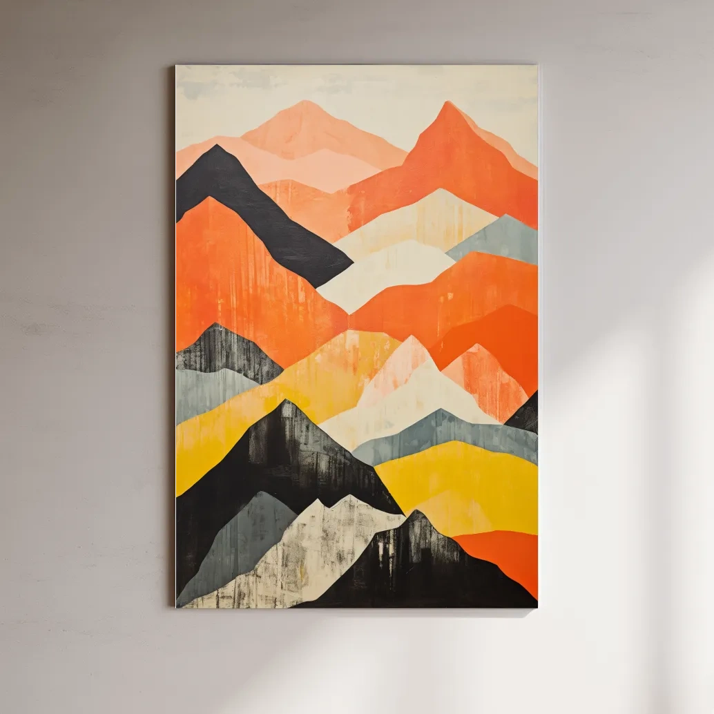 Textured pattern painting of mountain shapes
