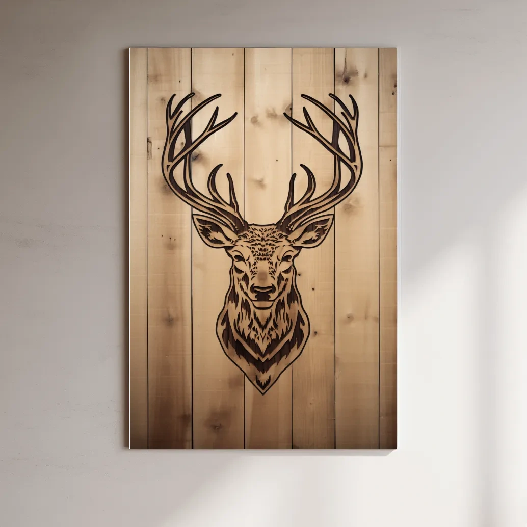 Rustic Stag Head Woodburn Illustration - Cabin Lodge Wildlife Wall Art