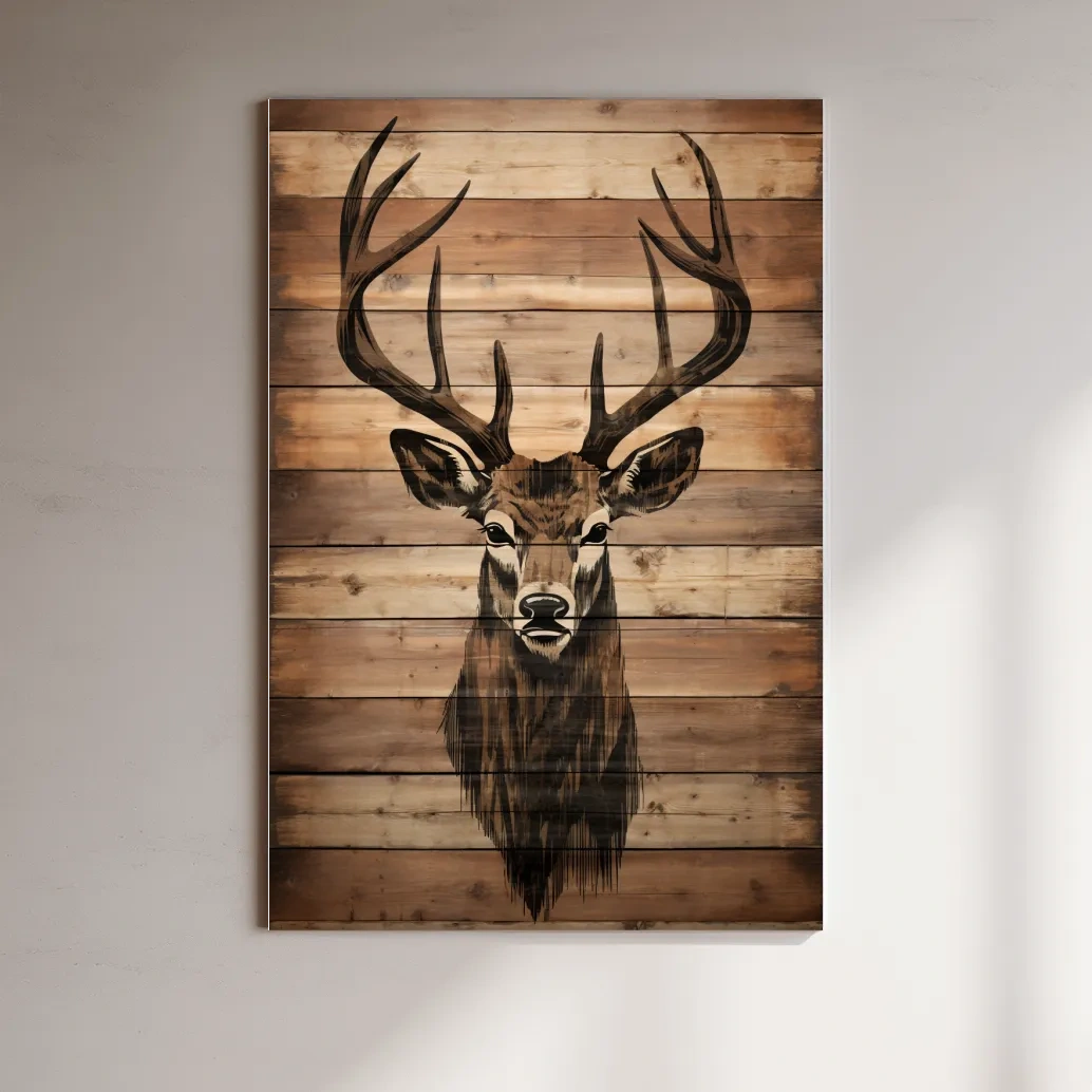 Wood burning art, deer head on wooden panels