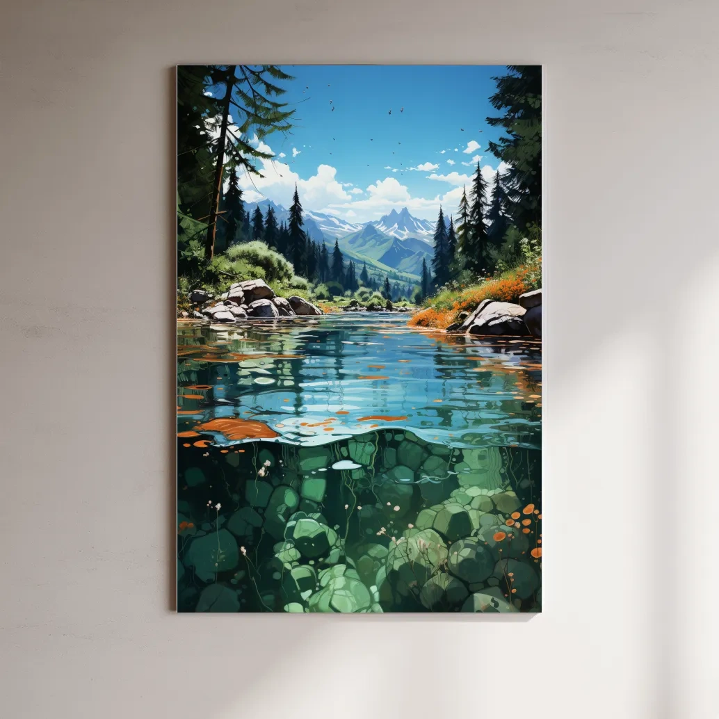 Illustration art of an alpine stream in summer