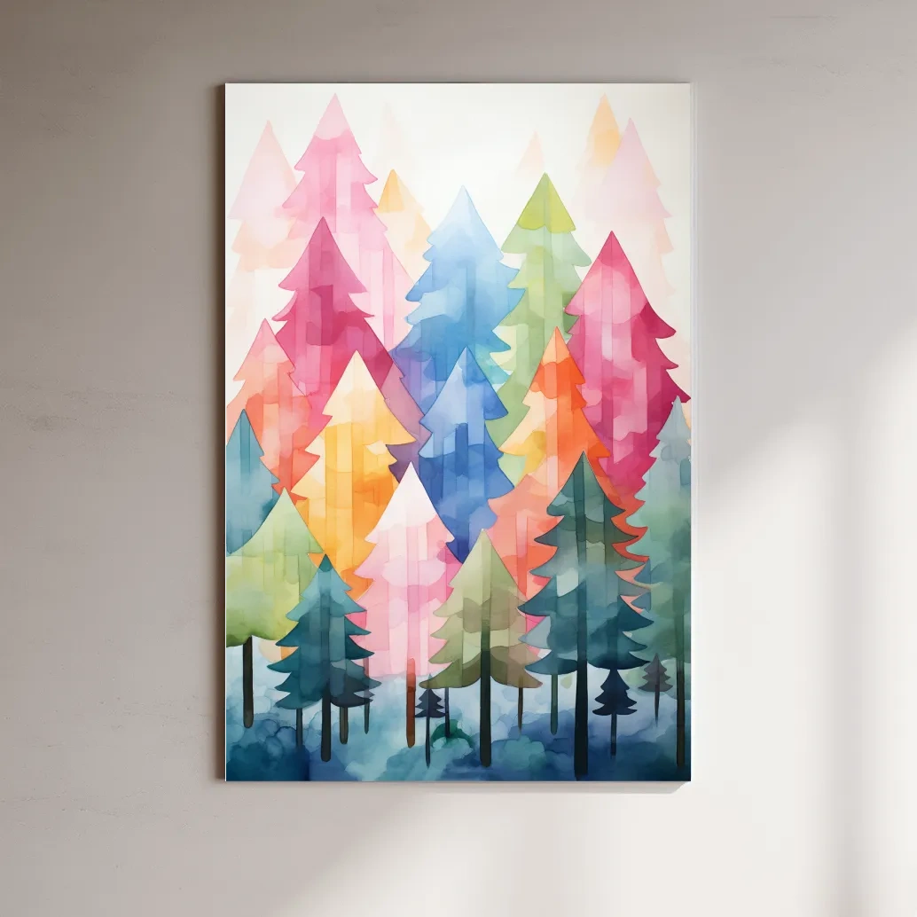 Watercolour painting art, a colorful dreamy forest