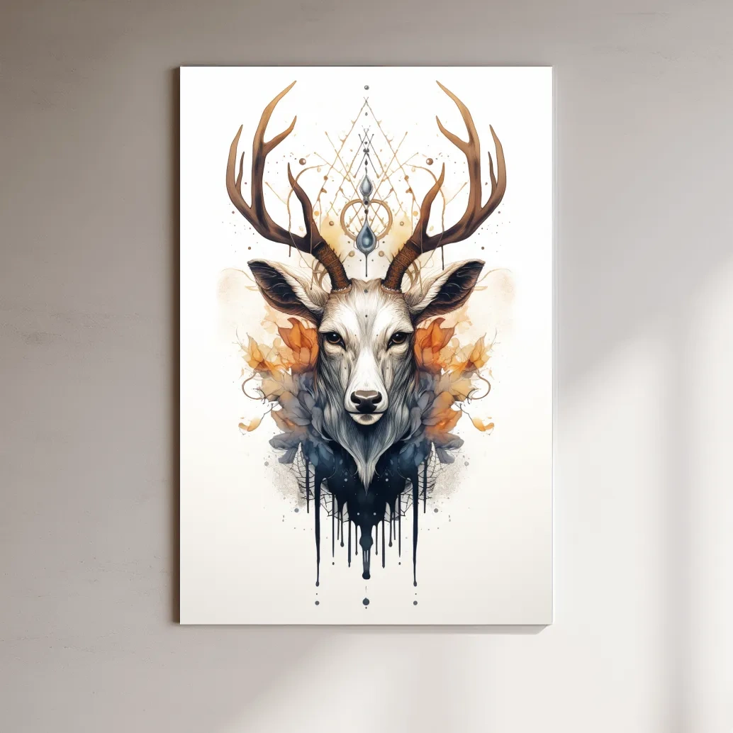 Ornate tribal style illustration of deer head with flowers