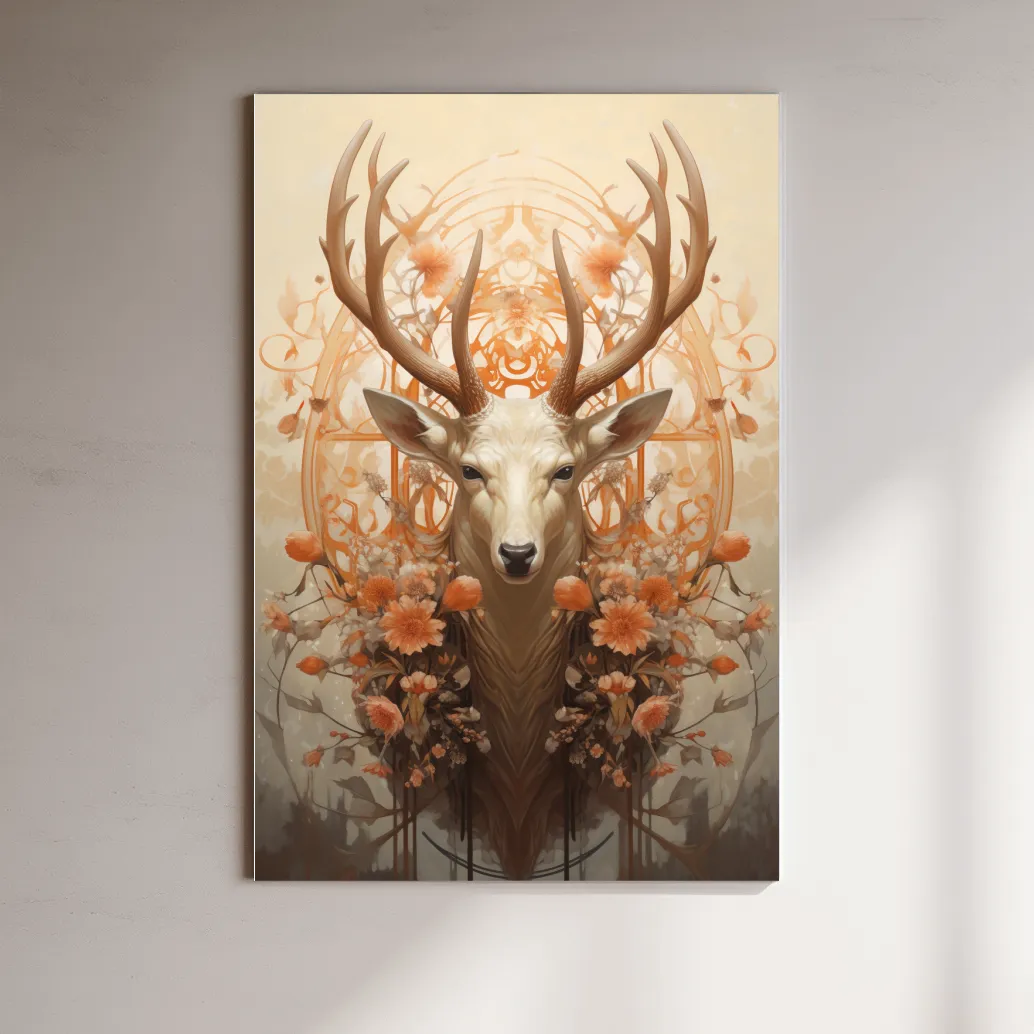 Elegant floral artwork of a beautiful deer head