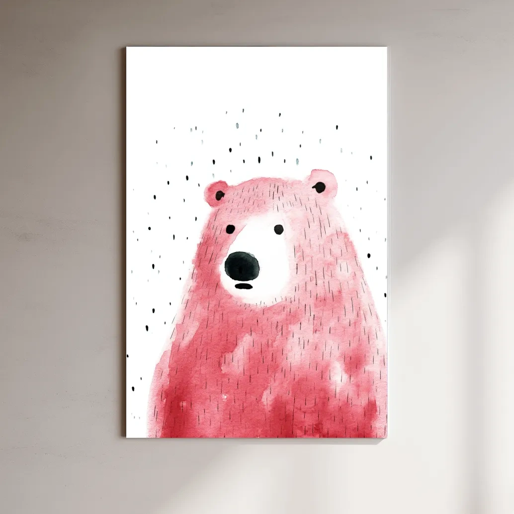 Quirky art, minimal watercolor painting of a bear
