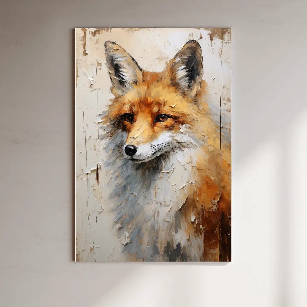 Textured Fox Portrait Painting - Rustic Wildlife Wall Art