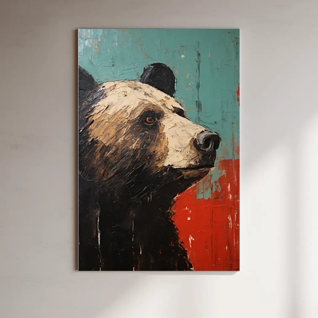 Rustic impasto style painting of a black bears head