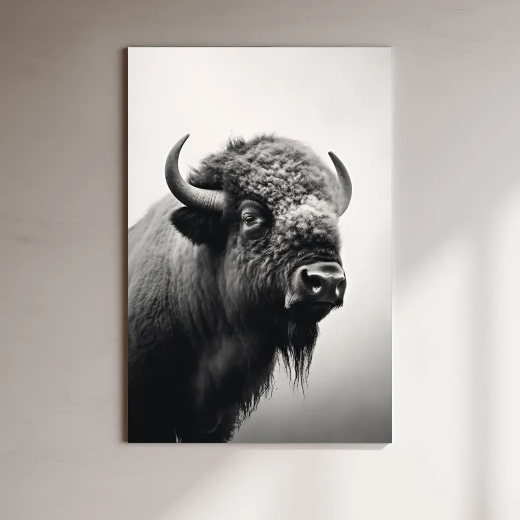 Black And White Bison Portrait - Wildlife Photography Wall Art
