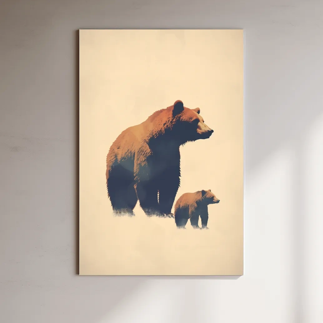 Minimal illustration of a momma bear and her cub