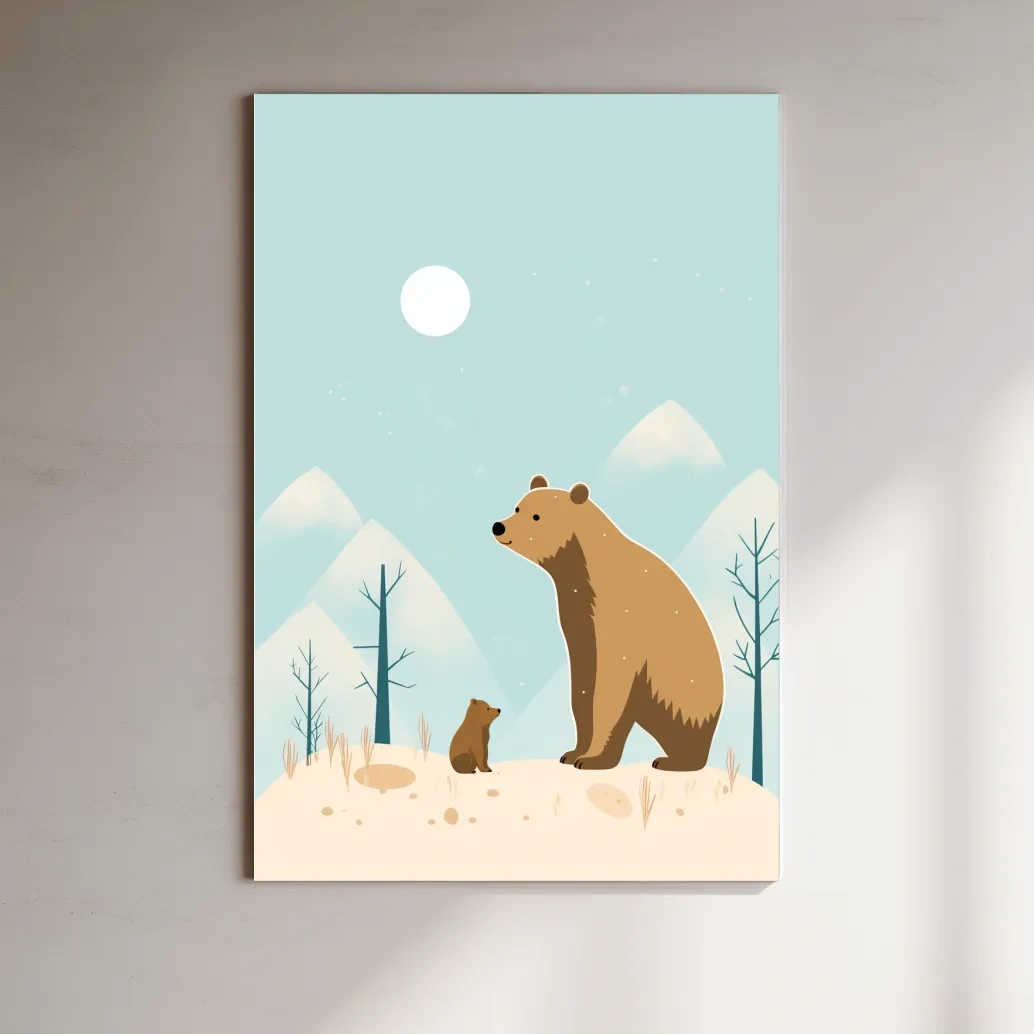 Minimal illustration art of a mama bear and her cub
