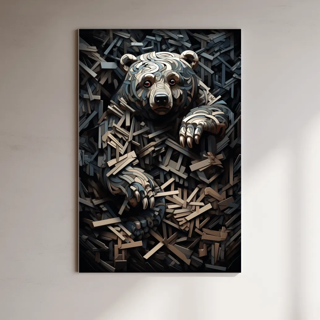 MC Escher style deconstructed hidden bear art