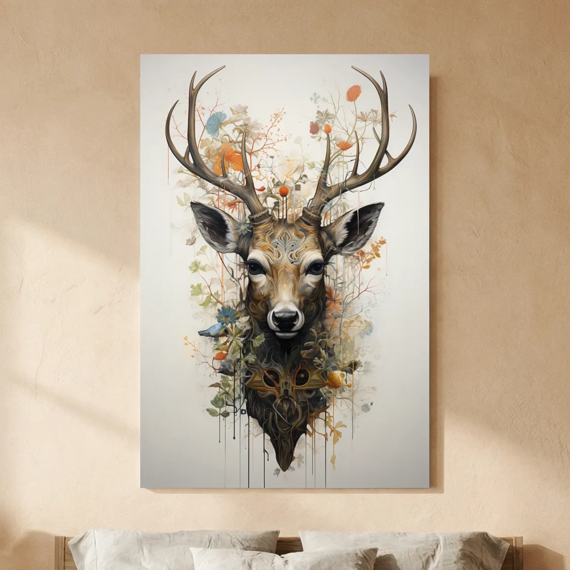 Ornate Floral Deer Head Illustration - Elegant Woodland Wildlife Wall Art