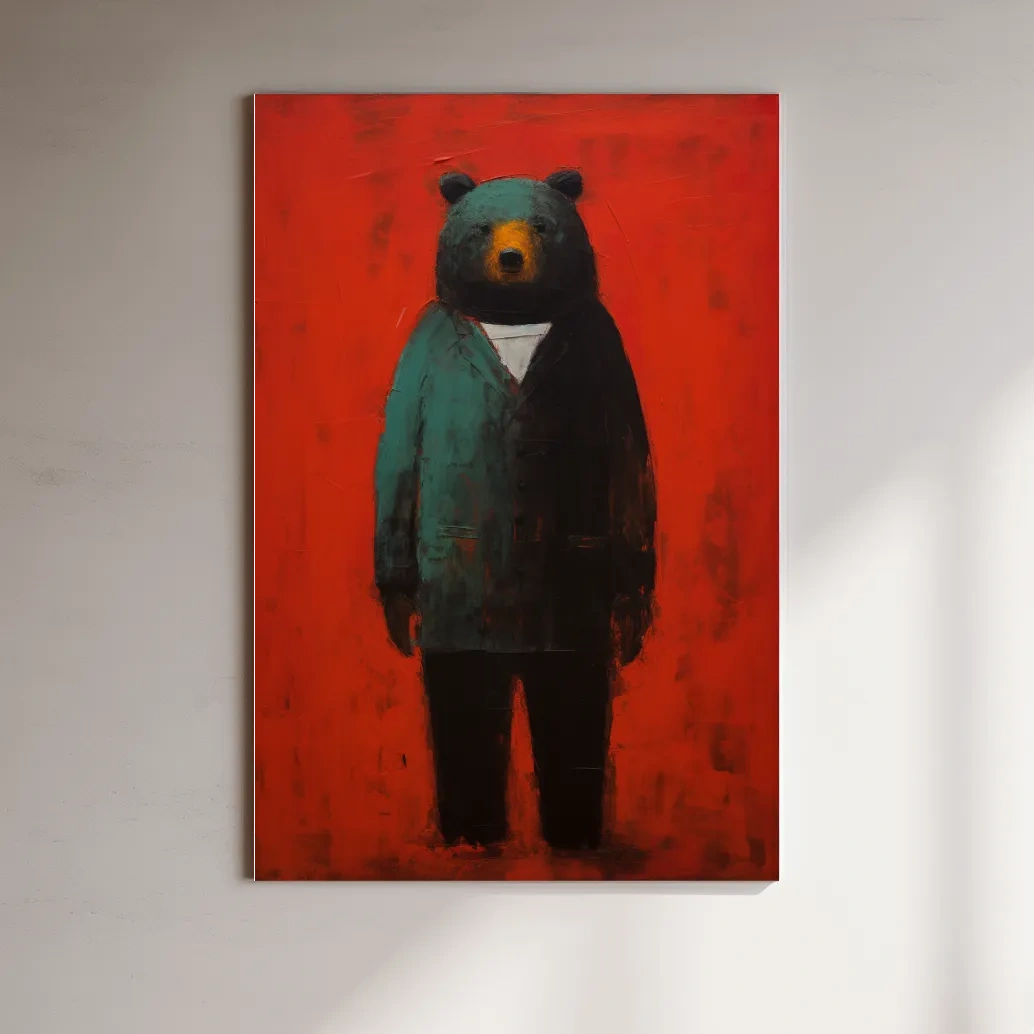 Bear wearing a suit, expressive textured painting