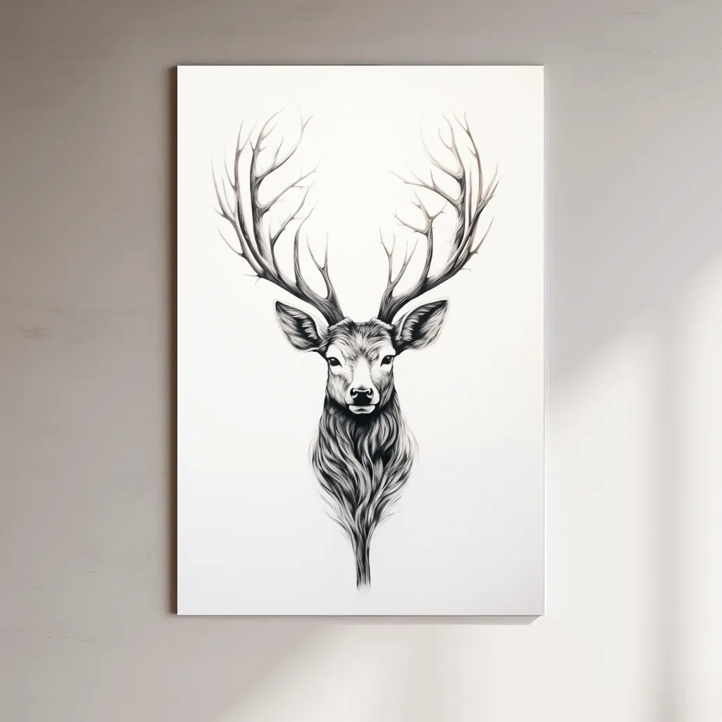 Minimal drawing of a deer head, tattoo art style