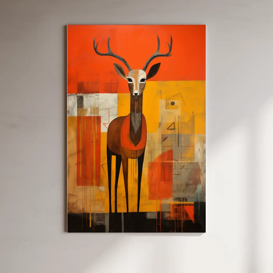 Rustic textured abstract painting of a deer