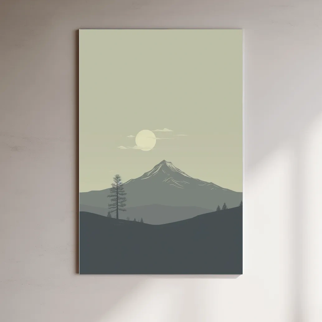 Minimal illustration mountain art, postcard style
