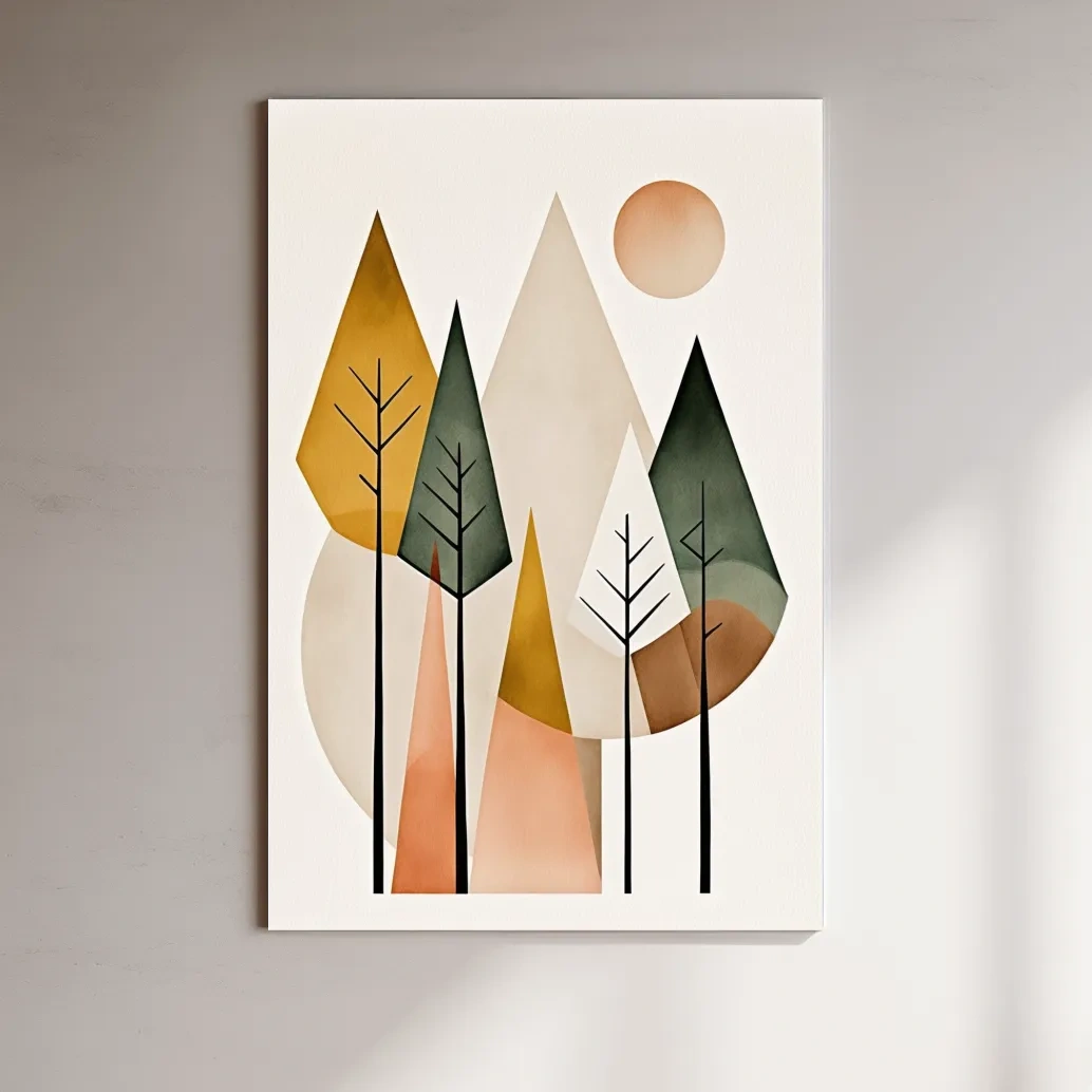 Bohemian mountains and trees, rustic art print 