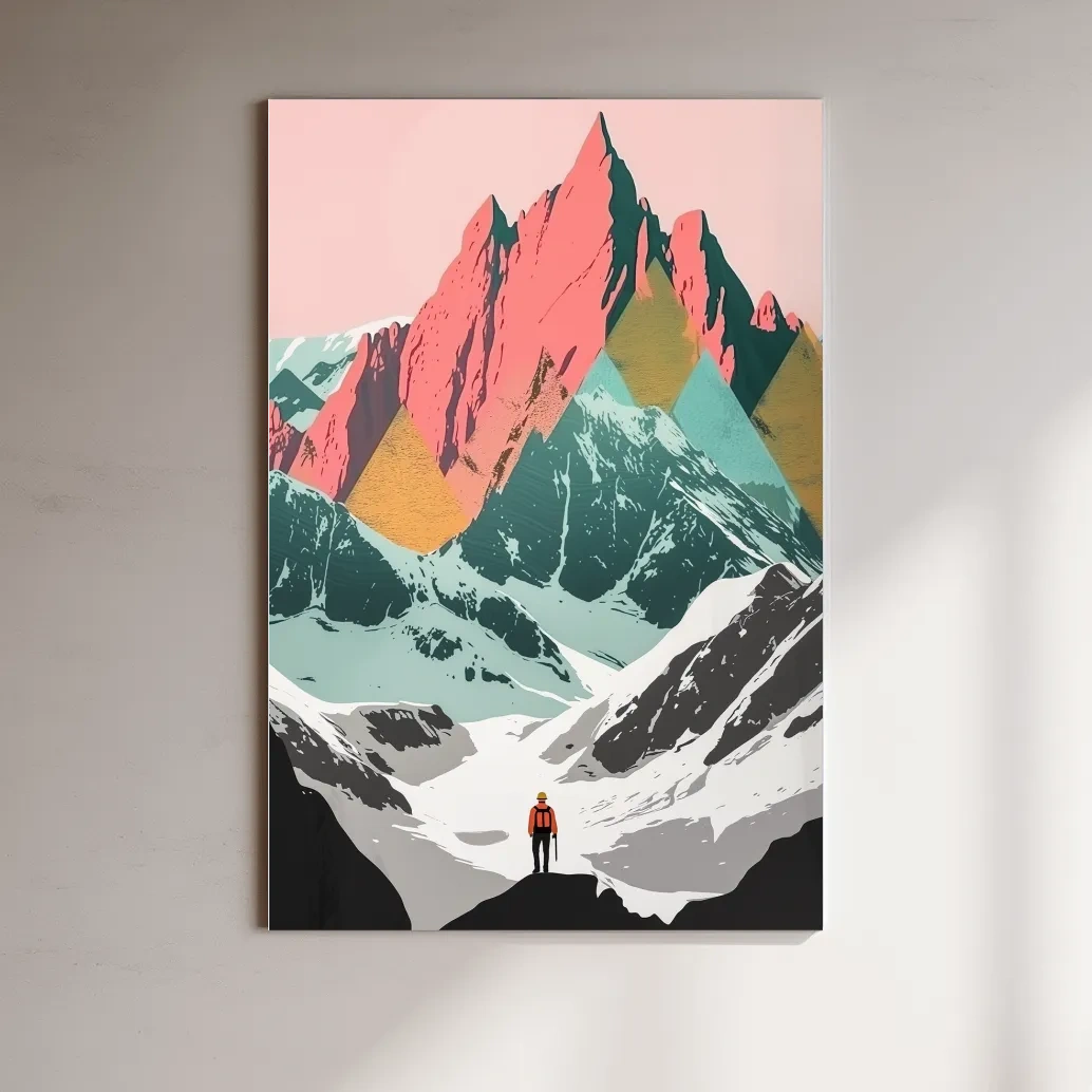 Simple flat colour 2d mountain art, colourful mountain ranges