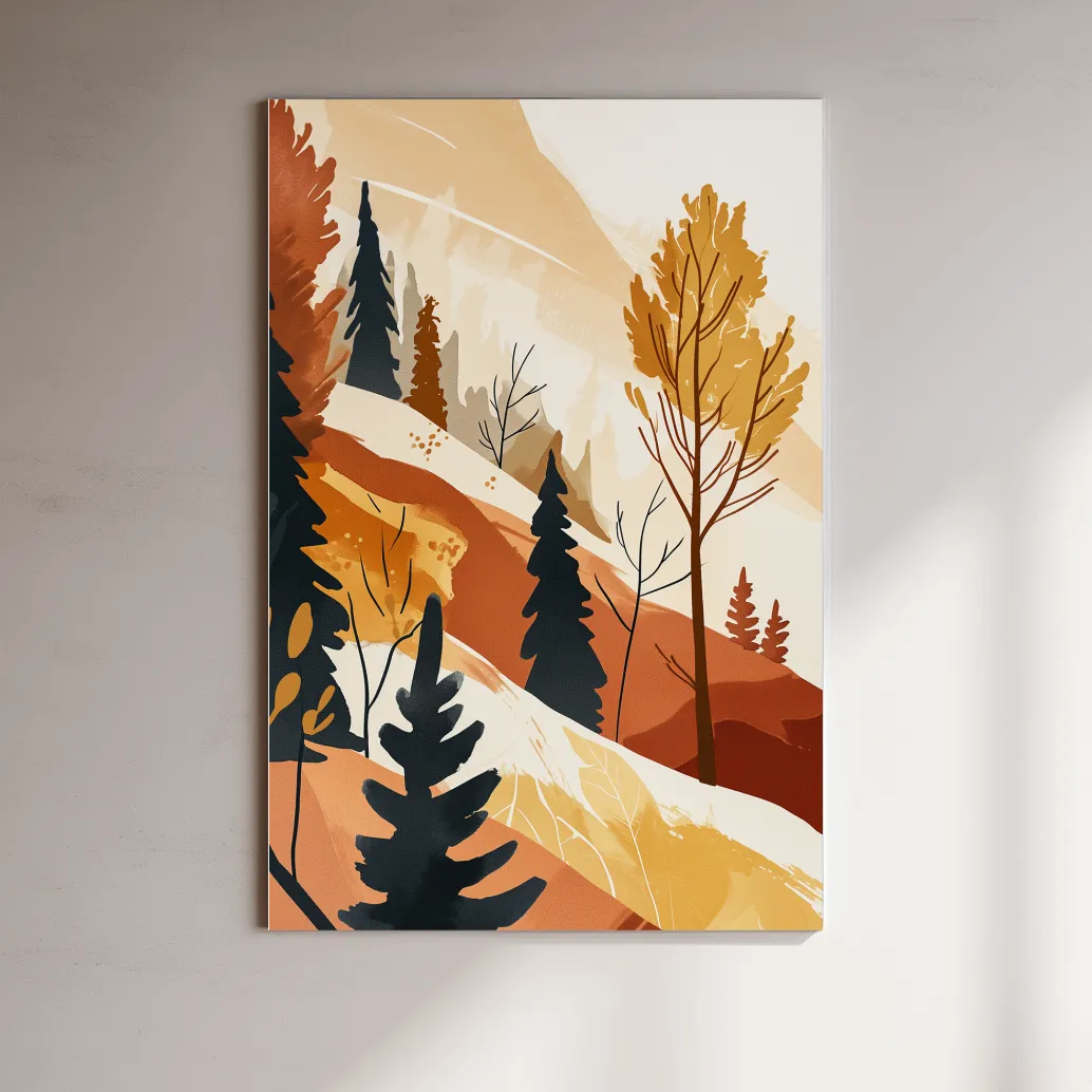 Forest and mountain artwork, bohemian style watercolour print