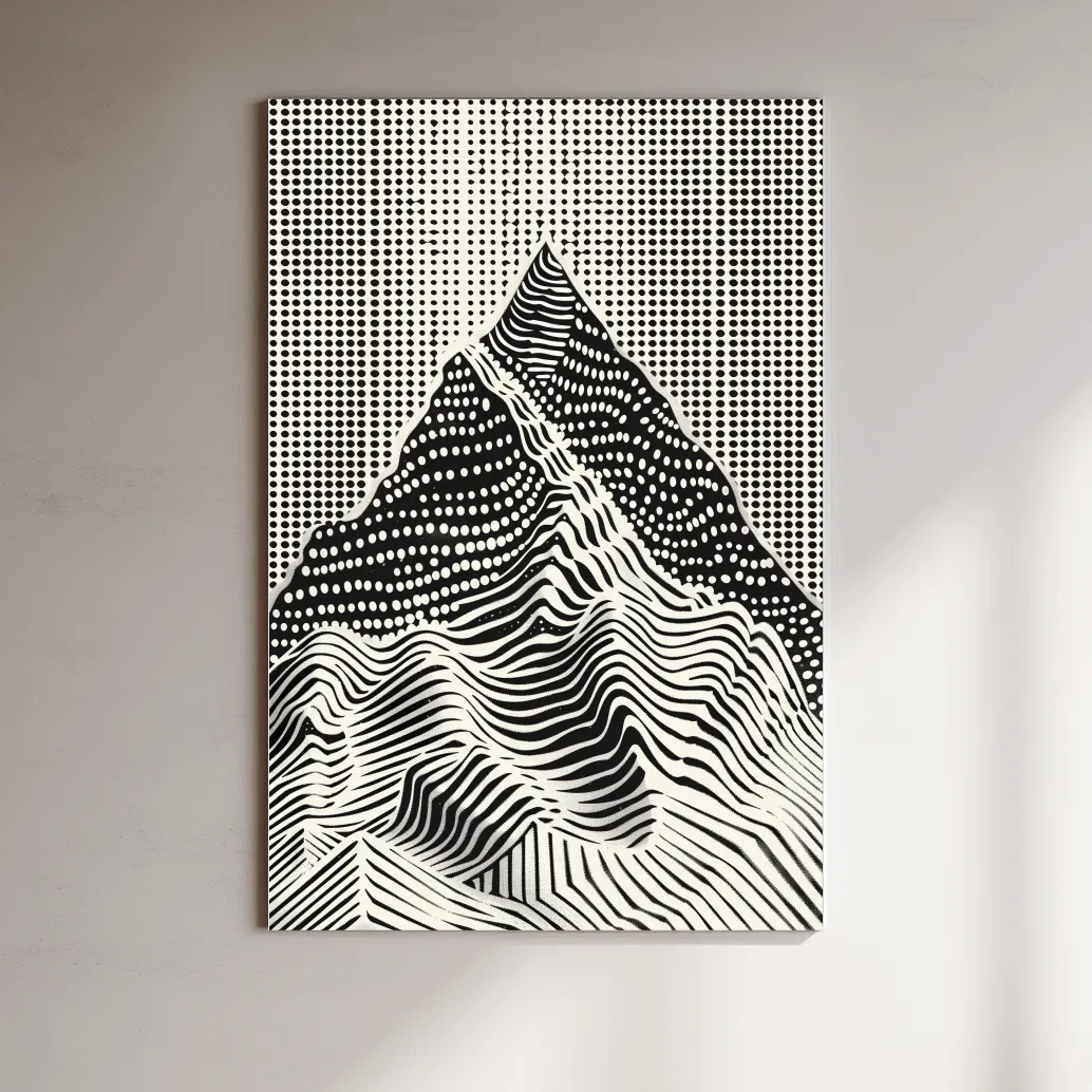Mountain artwork, linocut style optical illusion art