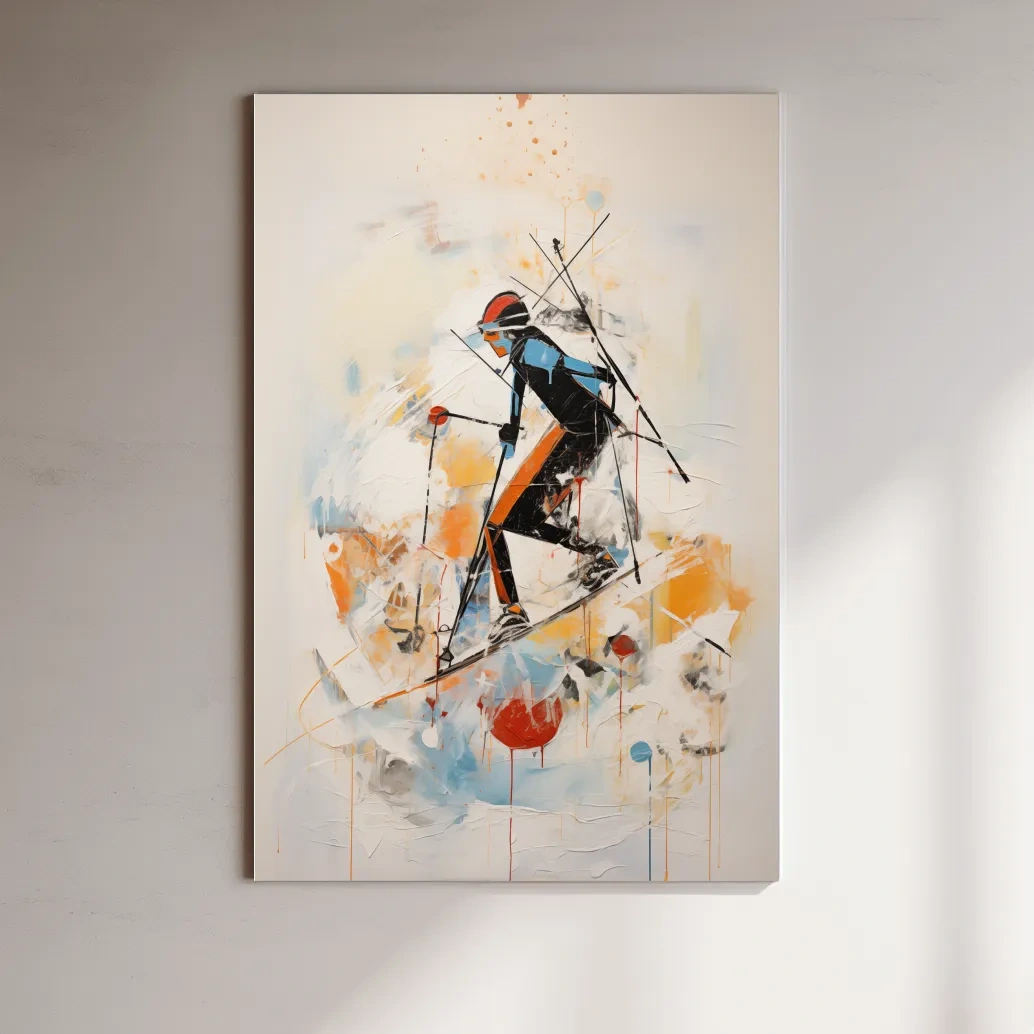 Abstract painting of a skier