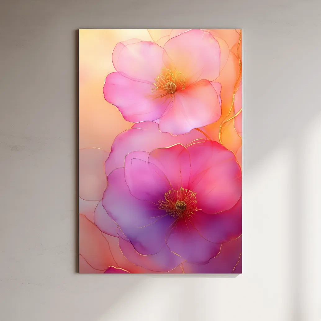 Watercolour painting wall art of poppy flowers