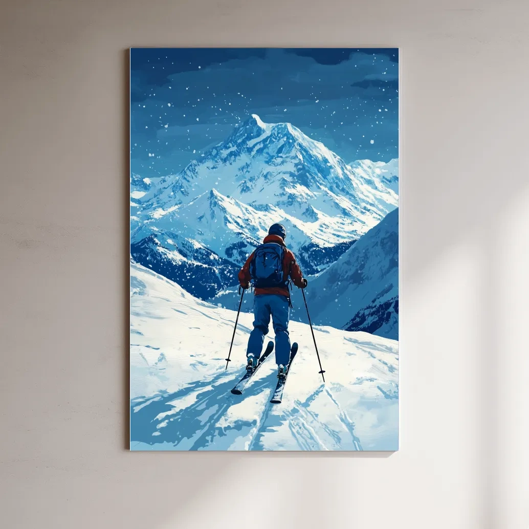 Alpine Skier In Snowy Mountain Peaks - Winter Adventure Landscape Wall Art