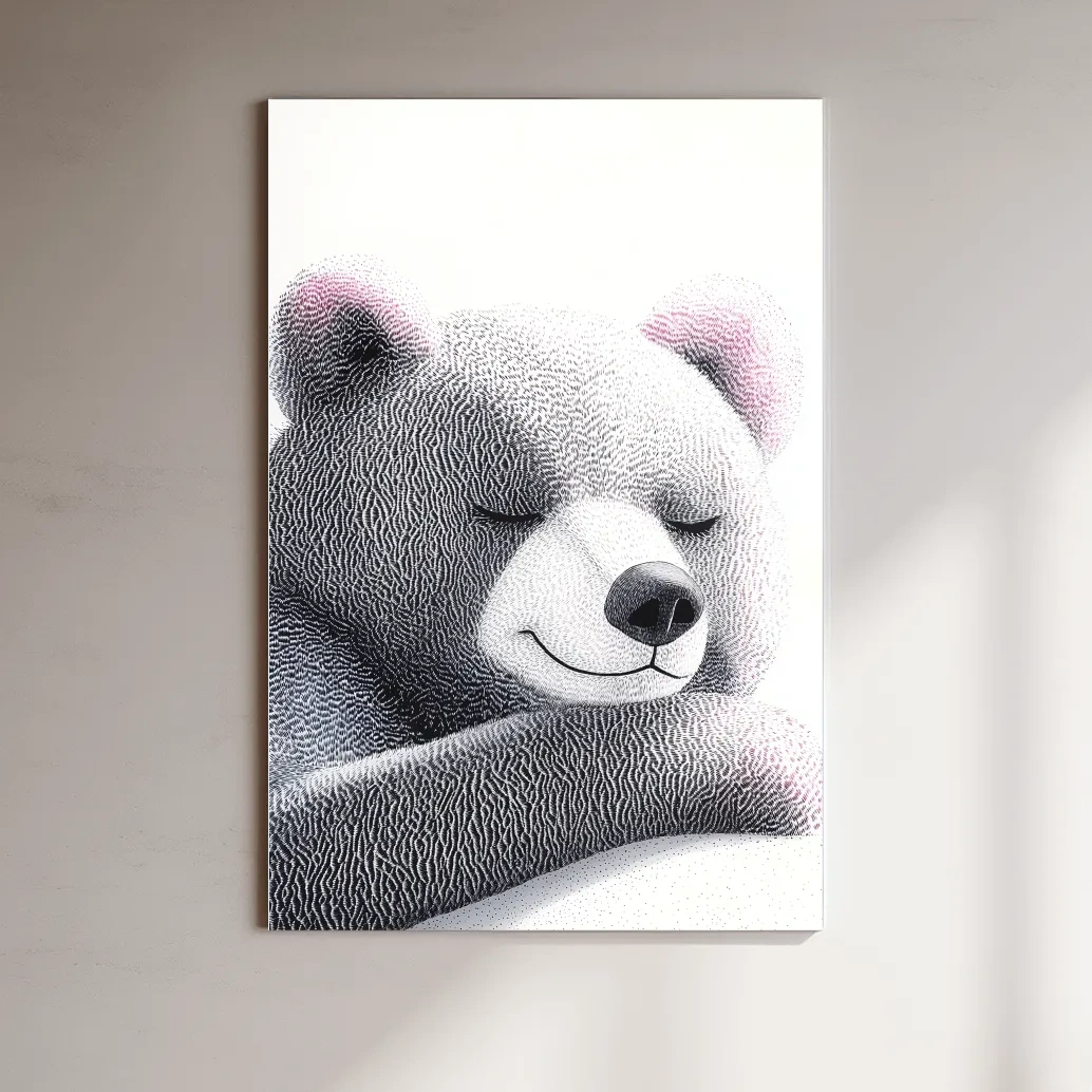 Cute Textured Teddy Bear Illustration - Minimalist Nursery Animal Wall Art