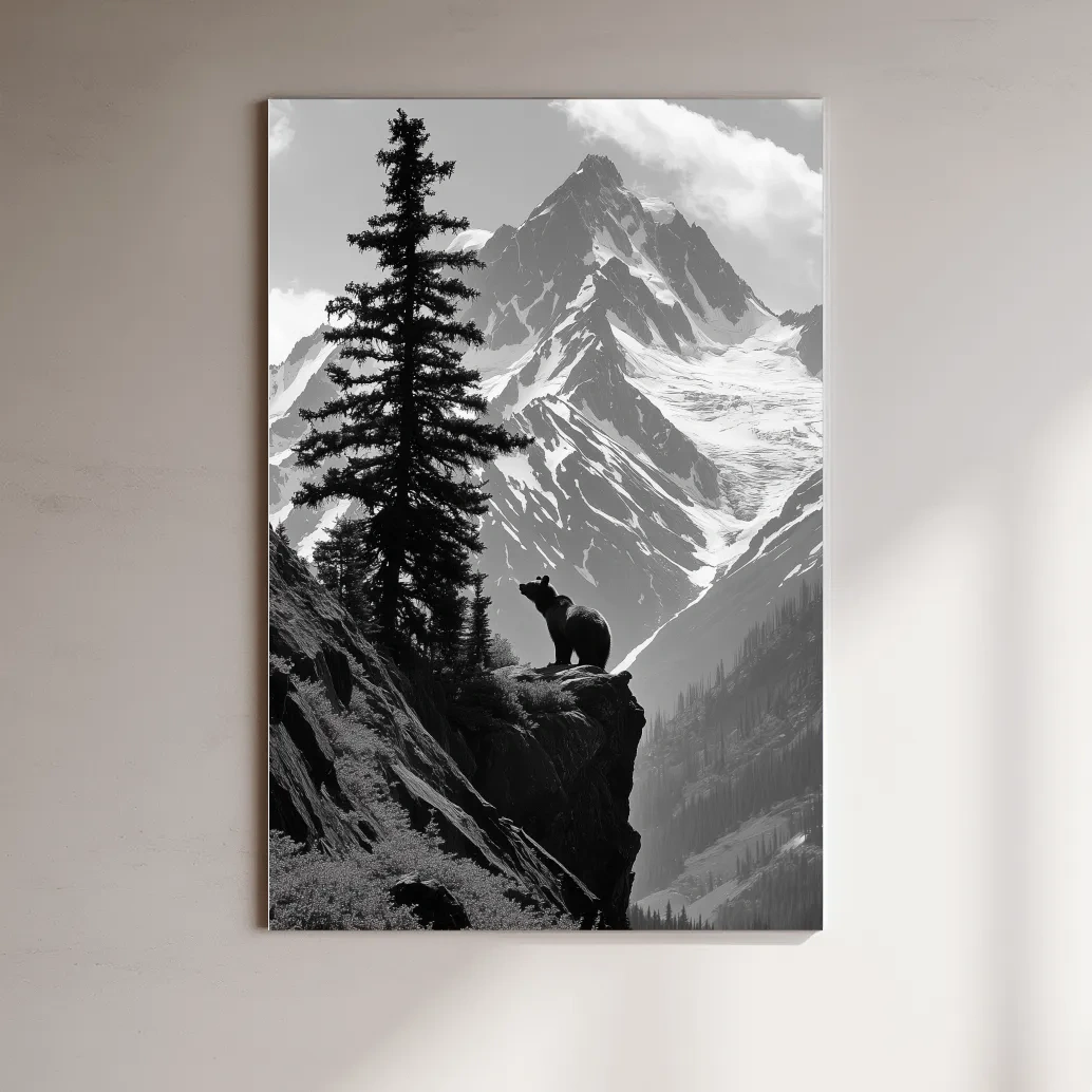 Grizzly bear on a cliff in the mountains, wildlife photography art