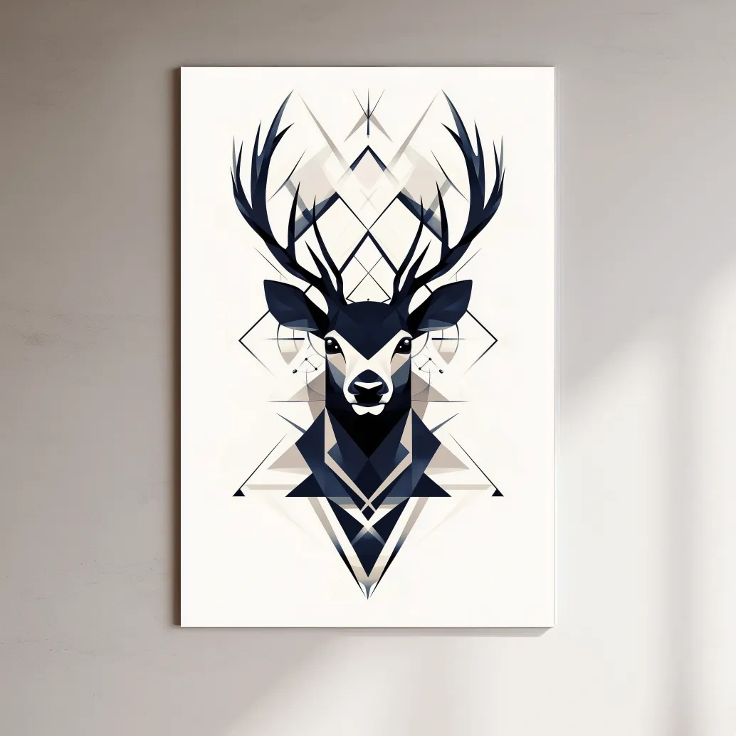 Deer head illustration print, ornate tribal style wall art