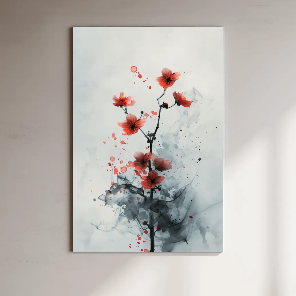 Abstract floral artwork painting, minimal flower wall art