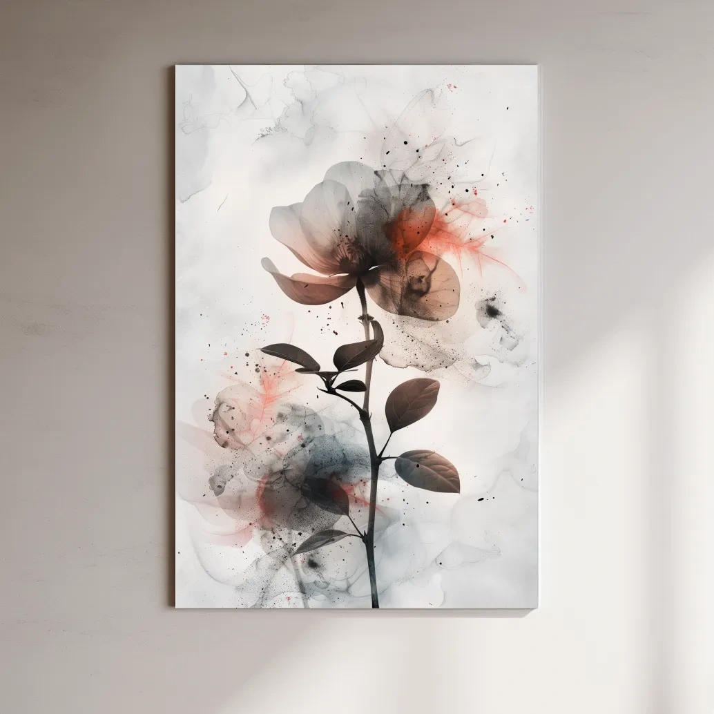 Moody Ink Wash Floral Blossom - Minimalist Floral Watercolor Wall Art